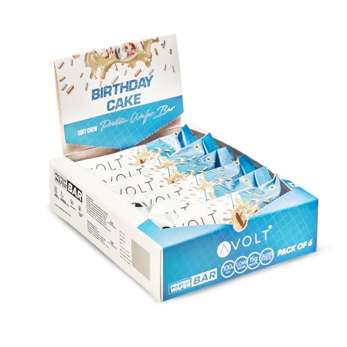 Image of Avolt Birthday Cake Protein Bars with 15g Protein | Pack of 6 x 50g each | High Energy Wafer Bars, No Added Sugar | 100% Veg | Guilt-Free Bar for Fitness & Immunity Booster