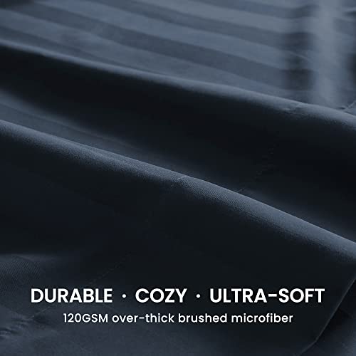 SLEEP ZONE Striped Cooling Sheets Set King Size - Fitted Flat Sheet & Pillowcase Sets 4 Piece - Super Soft Stripe Bed Sheet, Easy Care, Deep Pocket (Navy Blue, King)