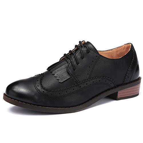 Odema Sapato social feminino clássico com bico redondo bico baixo bico redondo sapato social, Preto,