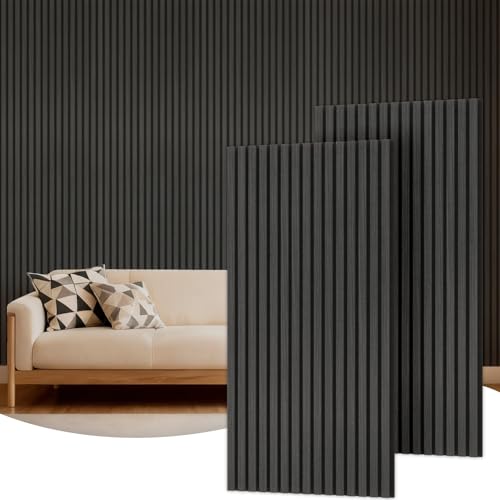 TONOR Wood Slatwall Panels 2 Pack 47.2 x 23.6/ 120 x60cm(15.5ft) Acoustic Wall Panels Wood Slat Acoustic Panels for Noise Cancelling and Wall Dcor Living Room Bedroom Home Decor Office Black