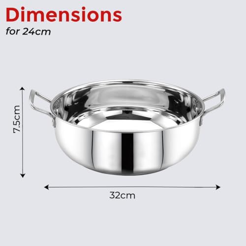 Image of AVIAS INOX Triply Bottom Stainless Steel Kadai 24cm, Easy Grip Handle