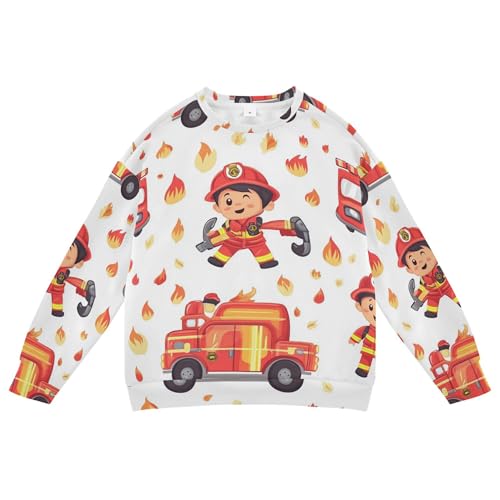 JUNZAN Firefighter and Fire Truck White Kids Girls Pullover Hoodie Long Sleeve Sweatshirts for Boys Camping 4T