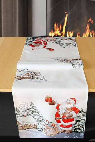KAMACA Tischläufer 40x140 cm mit hochwertigem Druck-Motiv Küche Esstisch Eyecatcher Herbst Winter Weihnachten (Weihnachtsmann)