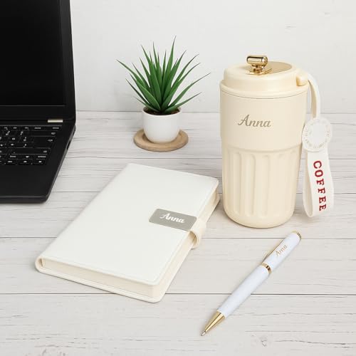 Image of Giftana 3 in 1 Personalized Diary, Pen & 420ml Coffee Tumbler Set (White)