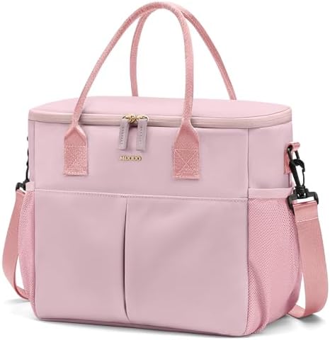 Large Insulated Lunch Bags for Women Men Adult Lunch Box with Shoulder Strap for Work,Picnics,Outings (Pink Purple)