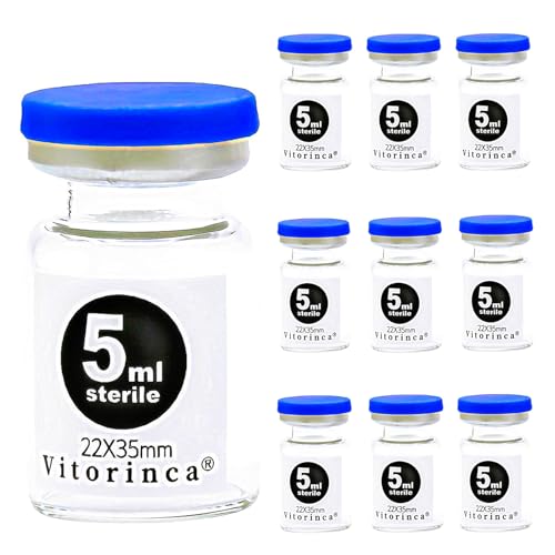 Vitorinca 5ml Sterile Glass Vials, 10 Packs-5ml Sterile Empty Vial with Self-Healing Injection Port and Flip Top Cap, Sterile Package, for use in sterile preparations and Laboratory Study