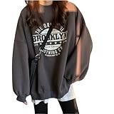 [SeiunAn] トレーナー レディース スウェット 春 秋 冬 プルオーバー 薄手 裏起毛 長袖 トップス 英字 ロゴ プリント パーカー ゆったり 大きいサイズ おしゃれ 秋服 韓国 レディースファッション 可愛い 長袖tシャツ ロング クルーネック