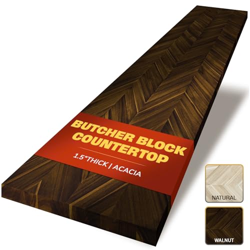 Howizz Chevron Butcher Block Countertop 48 x 25 x 1.5 - Dark Walnut Acacia Solid Wood Table Top for Desk Top, Workbench Top, Kitchen Countertop