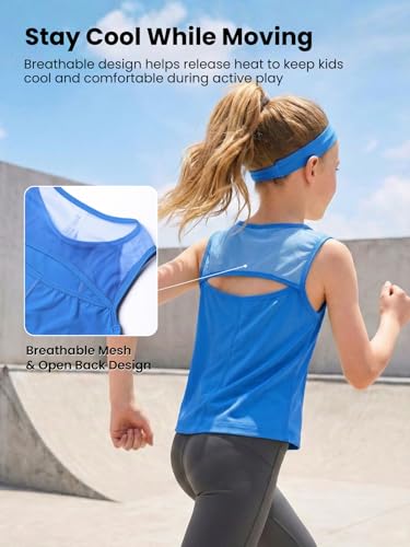 Image of WELAKEN Girls' Athletic Tank Top - Mesh Open Back Sleeveless Sports Shirt for Active Kids,Black,4T