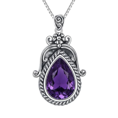 QKABTI 925 Sterling Silver Natural Amethyst Pendant Necklace for Women