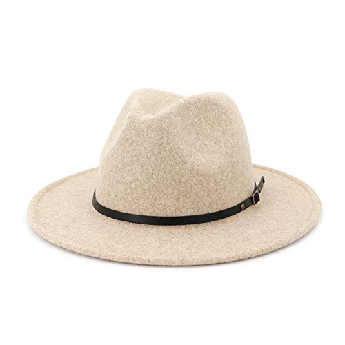 Lisianthus Womens Classic Wool Fedora with Belt Buckle Wide Brim Panama Hat B-Beige