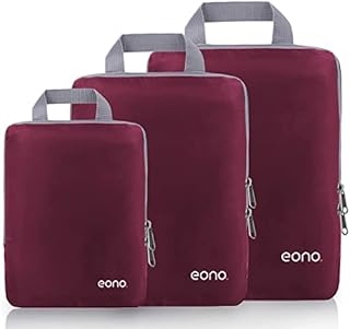 Amazon Brand - Eono Compression Packing Cubes, Luggage Organiser Set, Extensible Suitcase Organiser, Packing Organisers for Suitcases, Packing Cubes for Travel or Home Storage - Burgundy, 3 Set