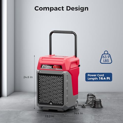 Image of ALORAIR 170 PPD Commercial Dehumidifier with Pump & Drain Hose, LGR Industrial Use, Portable Dehumidifier with Wheels for Water Damage Restore, Carpet Drying, 6-Year Limited Warranty, Storm 80X (Red)