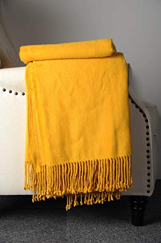 Ep Mode Fringed Mulberry Silk Throw Blanket For Sofa (Spicy Mustard) #TOP3