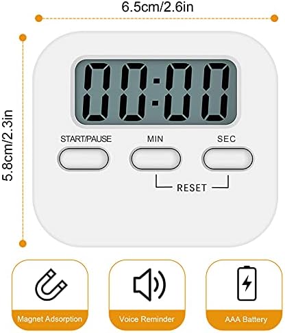 Kitchen Timer with Large LCD Display Digital Kitchen Timer Cooking Magnetic Stopwatch Timer with Loud Alarm Clock Timer (White)