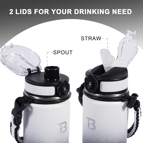 Image of TOPBADE 32oz Insulated Water Bottle with Straw Lid & Spout Lid & Paracord Handle, Stainless Steel Water Bottle Wide Mouth, Double Wall for Women Men Gym Fitness Outdoor