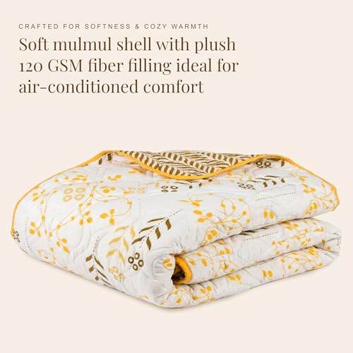 Image of HUESLAND Reversible AC Quilt Blanket Single Bed | 100% Cotton Quilted Shell, Super Soft 120 GSM Microfibre Wadding | Lightweight Comforter for All Weather Use | 55 x 88 inches, Petal
