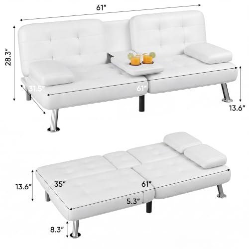 Image of Flamaker Futon Sofa Bed, Modern Faux Leather Convertible Folding Futon Set