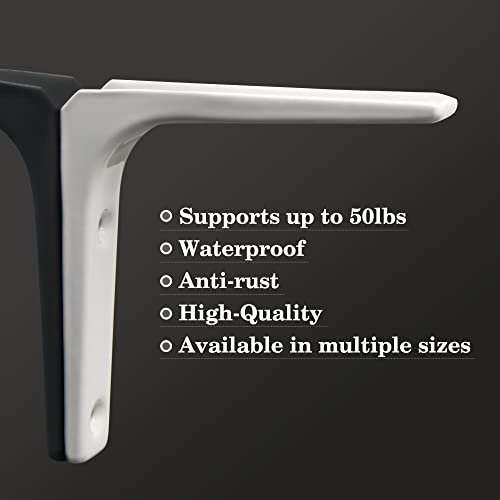 Sayayo 4 Pcs Iron Wall Shelf Bracket, 4 X 4 Inch Heavy Duty Shelf Support Bracket Decorative Joint Angle Bracket, Bright White #TOP6