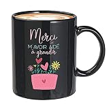 NA Tasse à café Nanny 11oz Noir Merci De M 'Avoir Aide A Grandir Fleurs Appréciation Merci de m'avoir aidé à Grandir French Babysitter Marraine de Garde d'enfants