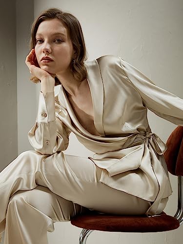 LilySilk Silk Wrap Tie Waist Blazer for Women Tan Silk Outerwear Long Sleeve Office Work Elegant Ladies Silk Coat Cool4