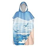 FANSU Surf Poncho Mikrofaser Handtuch Umziehhilfe Strand Badeponcho Strandtuch mit Kapuze Duschtuch Schnelltrockend Bademantel Poncho Handtuch (Möwe,60x110cm)