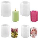 Accfore 4 Pcs Cylinder Hexagon Candle Molds,Silicone Pillar Candle Molds,Casting Epoxy Resin Molds f