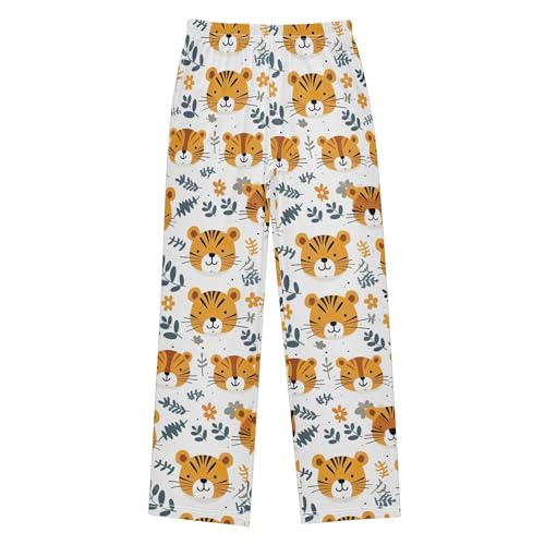 Cute Tiger Long Pajama Pants Elastic Waist PJ Bottoms with Pockets S A1122332