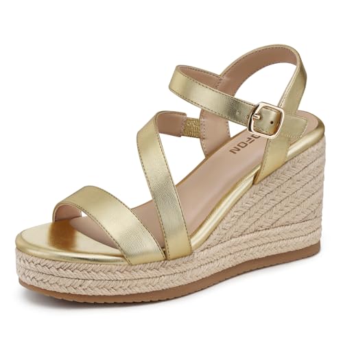 Image of TEMOFON Wedge Sandals for Women Platform: Espadrille Ankle Strap Buckle Wedge - Comfortable Dressy Summer Womens Sandals