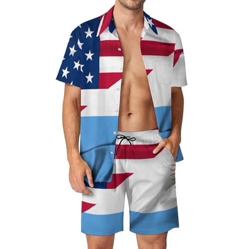 Conjunto de camisa y pantalones cortos para hombre con banderas de Argentina y EE. UU.