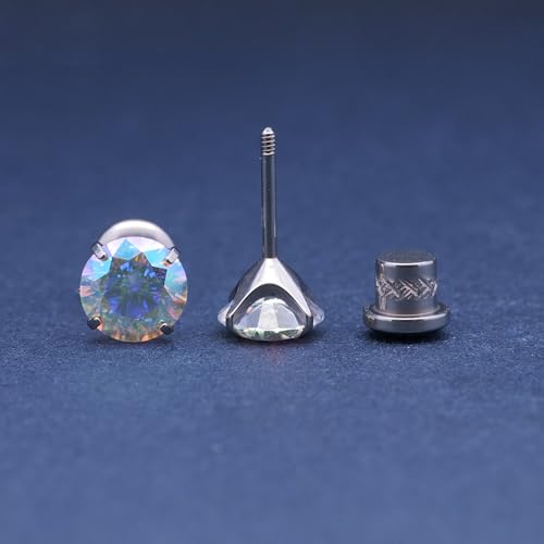 G23 Titanium CZ Stud Earrings, Hypoallergenic F136 Implant Grade Titanium Screw Back Simulated Diamond Earrings for Sensitive Ears, 6mm 5A Cubic Zirconia Stud Earrings for Women4
