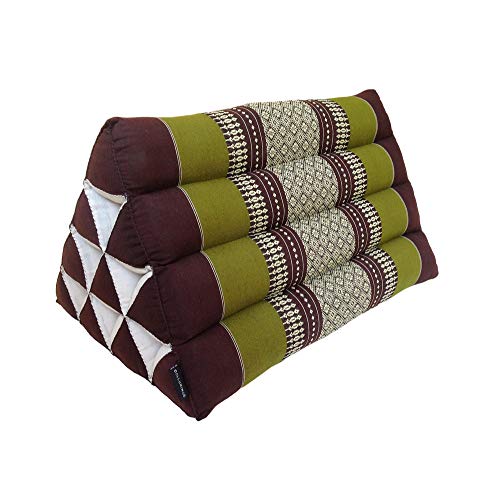 Collumino Traditional Thai Kapok Oriental Style Triangle Recliner Cushion for Yoga Meditation or Relaxation (Green, Brown)