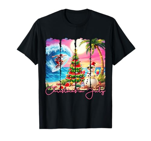 Viajes de verano Navidad en julio Santa Surfing Beach Trip Tropical Camiseta