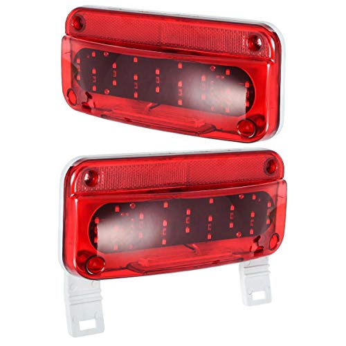 Partsam Rectangular Red Led Rv Camper Trailer Stop Turn Brake Tail Lights White License Plate Light 49 Led With License Bracket Holder And White Base 12V Sealed W Reflex Surface Mount (Left + Right) #TOP1