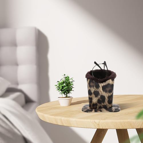 Image of COHEALI Leopard Print Plush-Lined Eyeglasses Holder Stand - Soft Leather Protective Glasses Case & Display Stand for Desk, Nightstand, or Travel