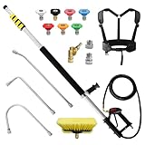 janz 24 FT, Aluminum Telescoping Pressure Washer Wand with 2 Pressure Washer Extension Wands,Gutter Cleaner Attachment, 7 Spray Nozzle Tips, 2 Hose Inlet Adapters, Pivoting Coupler and Support Harness