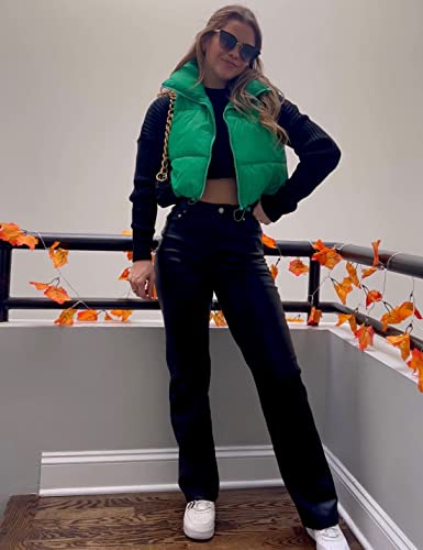 UANEO Cropped Puffer Vest Women Zip Up Stand Collar Sleeveless Padded Crop Puffy Vests