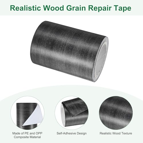 Image of M METERXITY 2-Roll Wood Grain Repair Tape, 3.15in x 15ft Textured Realistic Self-Adhesive Wood Floor Tape Contact Paper for Furniture /Floors /Home [Ebony]