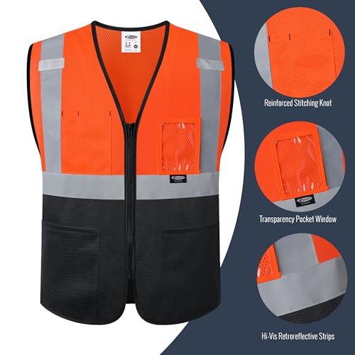 Image of JKSafety Safety Vest for men women Hi Vis Vest with Pockets and Zipper High Visibility Meet ANSI Standard(BX310