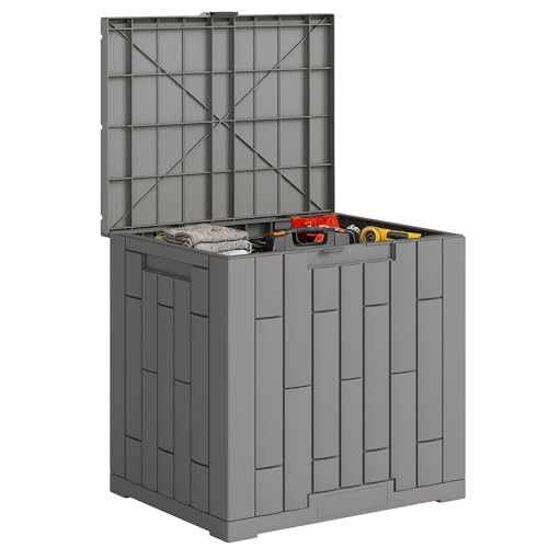 Outsunny Arcón Exterior Capacidad 114L, Baúl de Almacenaje Exterior de Resina Resistente al Agua y a los Rayos UV, con Cerradura para Jardín, Terraza, Patio, 56x44x54 cm, Gris