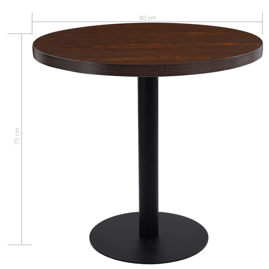 vidaXL Table de bistrot, meuble de salle à manger, bar, café, restaurant, décoration jardin, extérieur, terrasse avec planche ronde MDF marron foncé 80 cm