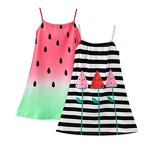 Hileelang Girl Summer Dress Sleeveless Cami Beach Tank Cotton Casual Dinosaur Watermelon Spaghetti Strap Jersey Shirt Cool Sundress Size 6 #TOP19