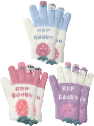 Image of EBOOT 3 Pairs Winter Kids Gloves Warm | Toddler Gloves for Boys Girls Outdoor, Full Finger Fluffy Soft Mittens for 1-11 Years Children, Multiple Colors