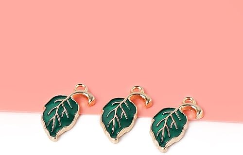 Miniatura 5 de Gadpiparty Cuentas de 20 piezas de dijes de hojas verdes chapados en hojas doradas, dijes de hojas de metal, accesorios de estilo hawaiano para