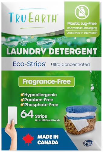 Tru Earth Eco-Strips Laundry Detergent (Fragrance-Free) - Eco-Friendly Ultra Concentrated Laundry Strips (64 Loads)