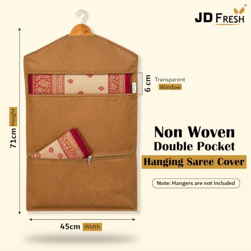 Image of JD FRESH 6 Pack Double Pocket Hanging Saree Bag for Wardrobe /Non Woven Clothes Bags for Storage /Breathable Hanging Saree Covers /Transparent Window Cloth Storage Bag /Stoarge Covers with Zip(Orange)