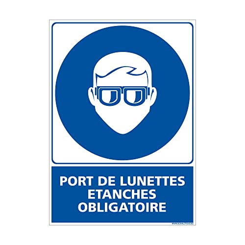 Signalétique.biz France - Panneau Obligation Port de Lunettes Etanches ISO 7010-150 x 210 mm - Adhesif