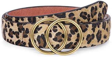 Women’s Leather Ring Belt for Jean, Mothers Day Gifts Double Circle Buckle Belts