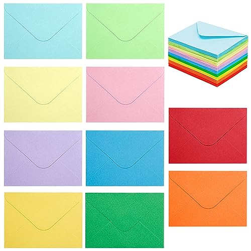 100 Pack 4 x 2.75" Colorful Mini Envelopes 120GSM Gift Card 10 Color Envelopes Bulk Small Paper Gift Card Sleeves Greeting Card Business Card Tiny Envelope Pockets for Card & Invitation