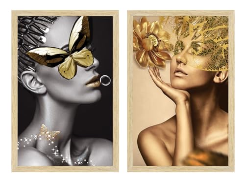 Image of ArtX Paper Women Aesthetic Wall Decor Paintings with Frame for Home Decoration, Painting for Living Room Bedroom Office, Wall Decor For Living Room, Set Of 2